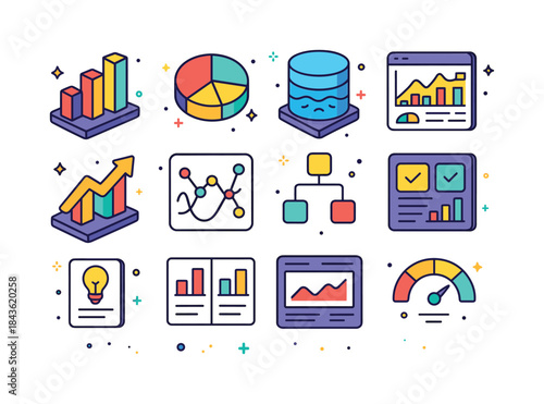 Data-Driven Icon Set. Data-driven decision-making. Colorful isom