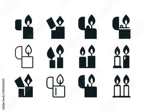 Candle Lighting Icons. Lighting a Candle. Icon set. Set Logo of