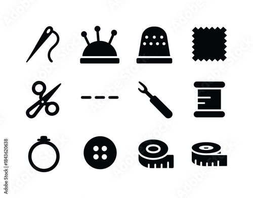 Needlework Icon Set. Needlework. Solid icon set of needlework: n