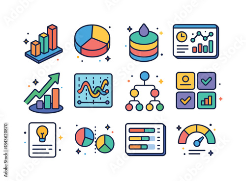 Data-Driven Icon Set. Data-driven decision-making. Colorful isom