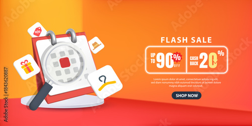 3D Smartphone empty on Orange background. Product presentation, mock up, show cosmetic product, Podium, stage pedestal or platform. Vector illustration
