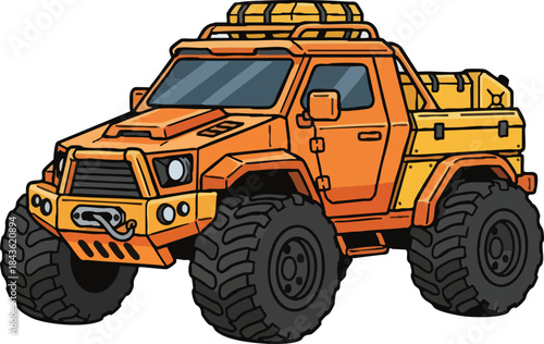 Rugged Orange Off-Road Utility Truck Vector Graphic
