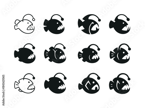 Deep Sea Creatures Icons. Aquatic creatures in extreme environme