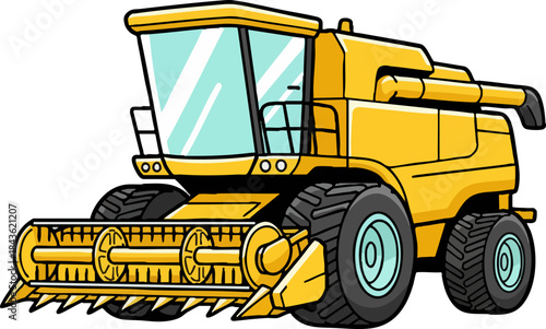 Yellow Agricultural Combine Harvester Machine Illustration