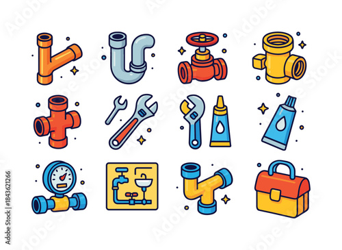 Colorful Plumbing Icons. Home Plumbing. Colorful isometric vecto