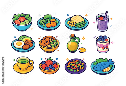 Healthy Food Icons. Healthy eating. Colorful isometric vector ic