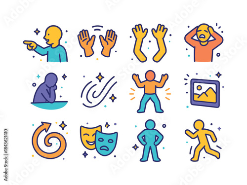 Expressive Storytelling Icons. Storytelling gestures. Colorful i