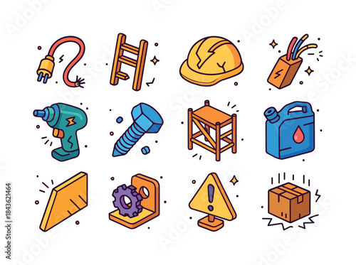 Unsafe Equipment Icons. Unsafe Equipment. Colorful isometric vec