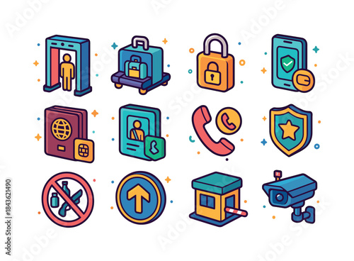 Travel Security Icons. Travel Security. Colorful isometric vecto