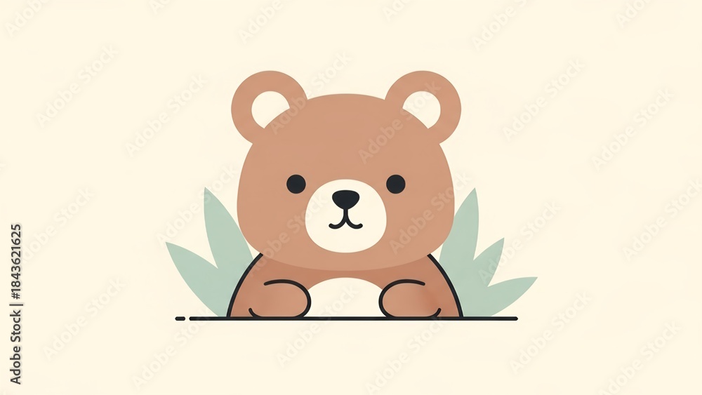 Fototapeta premium Cute flat bear illustration in soft pastel tones.