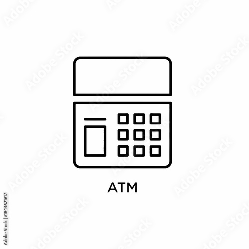 Simple black and white icon of an ATM machine with card reader and keypad