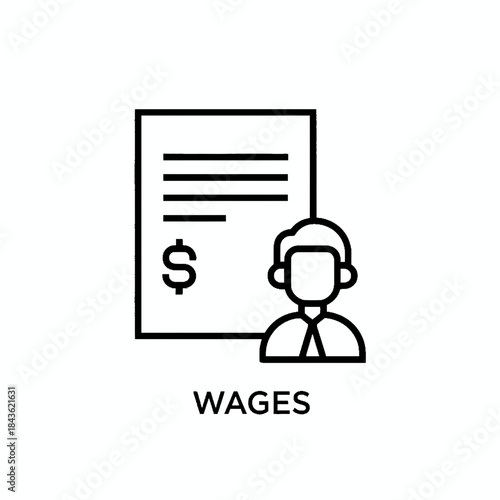 A simple line icon representing a person with a headset and a document with a dollar sign indicating wages