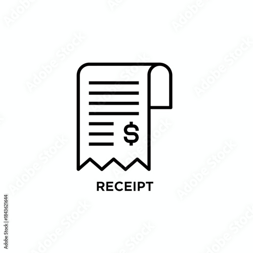 Simple black and white icon of a receipt with a dollar sign, serving as a financial transaction record illustration