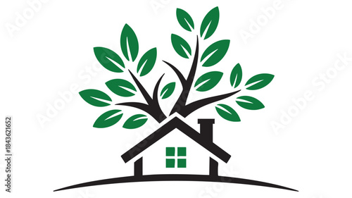 Sustainable home with green tree