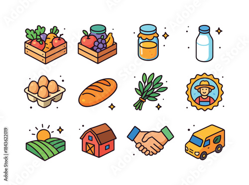Local Producer Icons. Local producers. Colorful isometric vector