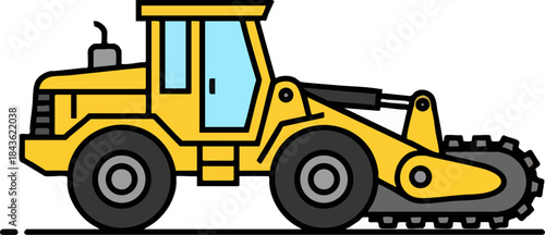 Yellow construction trencher equipment line art illustration