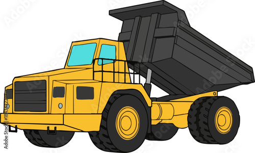 Heavy Duty Yellow Industrial Dump Truck Vector Illustration