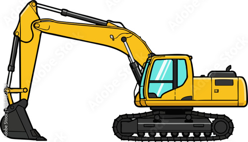 Yellow Heavy Excavator Construction Machine Vector Illustration