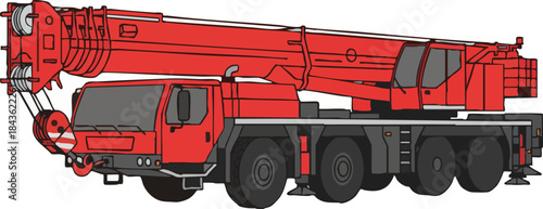 Red Mobile Truck Crane Heavy Equipment Construction Vehicle