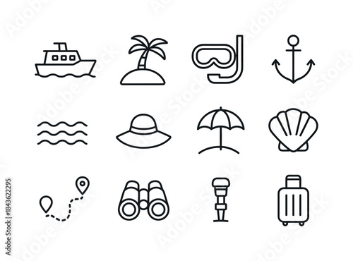 Island Tour Icons. Island Hopping Boat Tours. Line icon set of I
