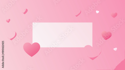 Abstract design with pink gradient and multiple heart shapes surrounding a central blank white rectangle for customizable romantic content.