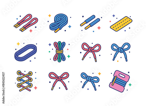 Colorful Shoelace Icon Set. Shoe Lace. Colorful isometric vector