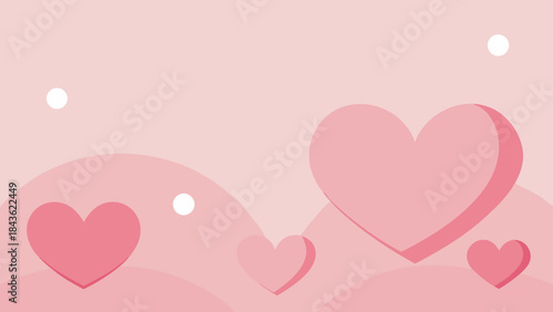 A minimalist and lovely illustration featuring pink hearts of varying sizes against a soft, curved background, ideal for sweet and romantic projects.