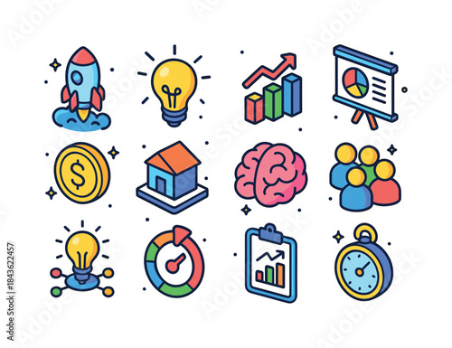 Colorful Startup Icons. Startups. Colorful isometric vector icon