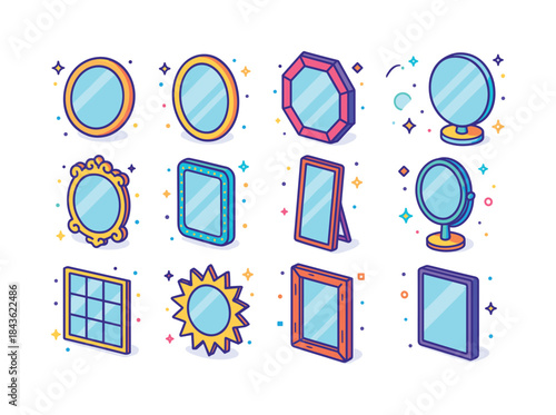 Colorful Mirror Icons. mirror styles. Colorful isometric vector