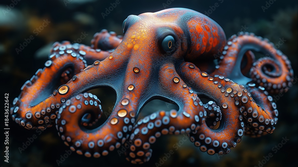 Obraz premium Vibrant Octopus in Deep Ocean