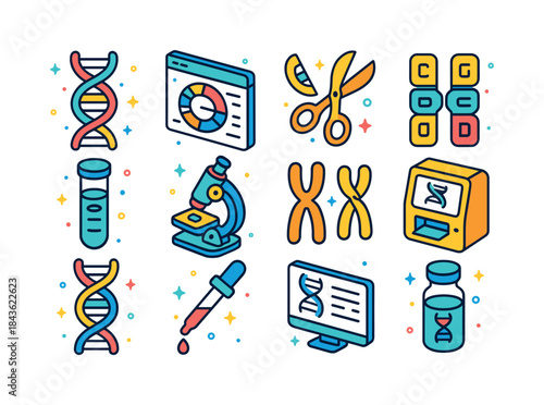 Genetic Research Icons. Genetic research. Colorful isometric vec