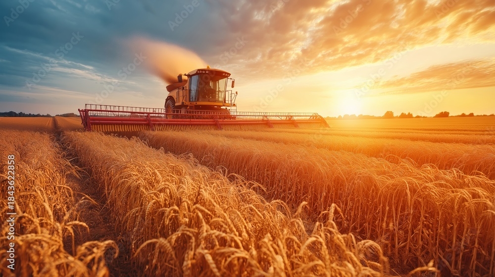 Fototapeta premium Harvester at Golden Sunset