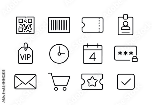 Virtual Event Icon Set. Virtual event tickets. Line icon set of