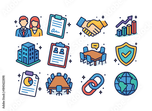 Partnership Icons Collection. Partnership Agreements. Colorful i