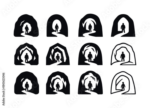 Caving Logo Variations. Caving and spelunking adventures. Icon s