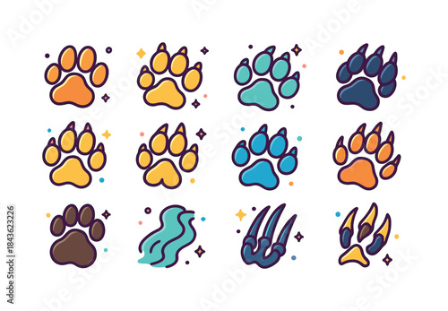 Colorful Predator Track Icons. Predator Tracks. Colorful isometr