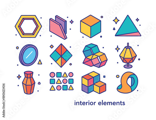 Colorful Geometric Icons. Geometric interior elements. Colorful