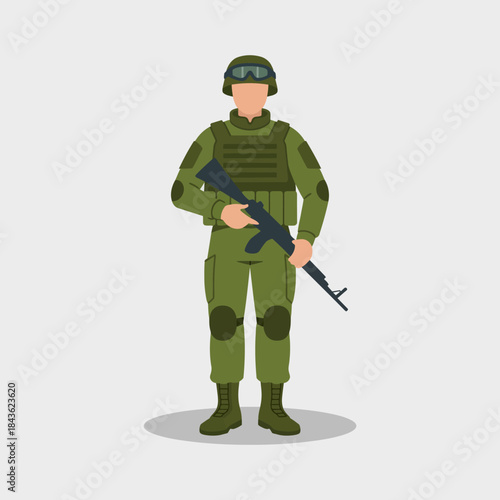 This illustration presents a soldier in tactical gear, poised and ready for action, symbolizing bravery, commitment, and the values of military service.
