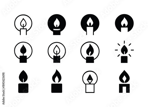 Candle Light Icons. Candle Light. Icon set. Set Logo of candle l