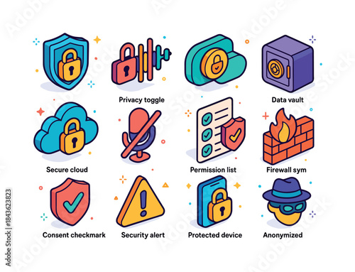 Voice Assistant Security Icons. Privacy & Security for Voice Ass