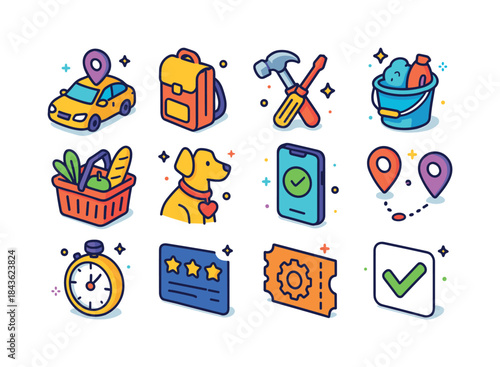 Vibrant On-Demand Icons. On-Demand Services. Colorful isometric