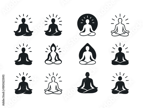 Yoga Pose Icons. people meditating or practicing yoga for well-b