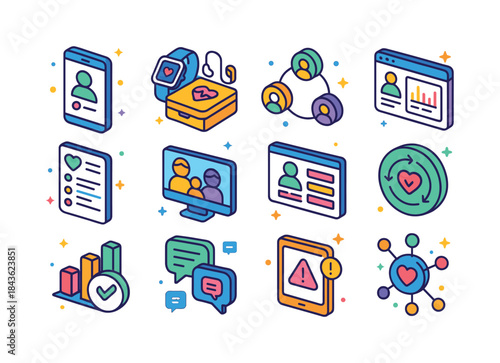 Connected Care Icons. Connected Care. Colorful isometric vector