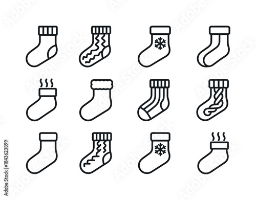 Winter Sock Icons. Winter socks. Line icon set of winter socks: