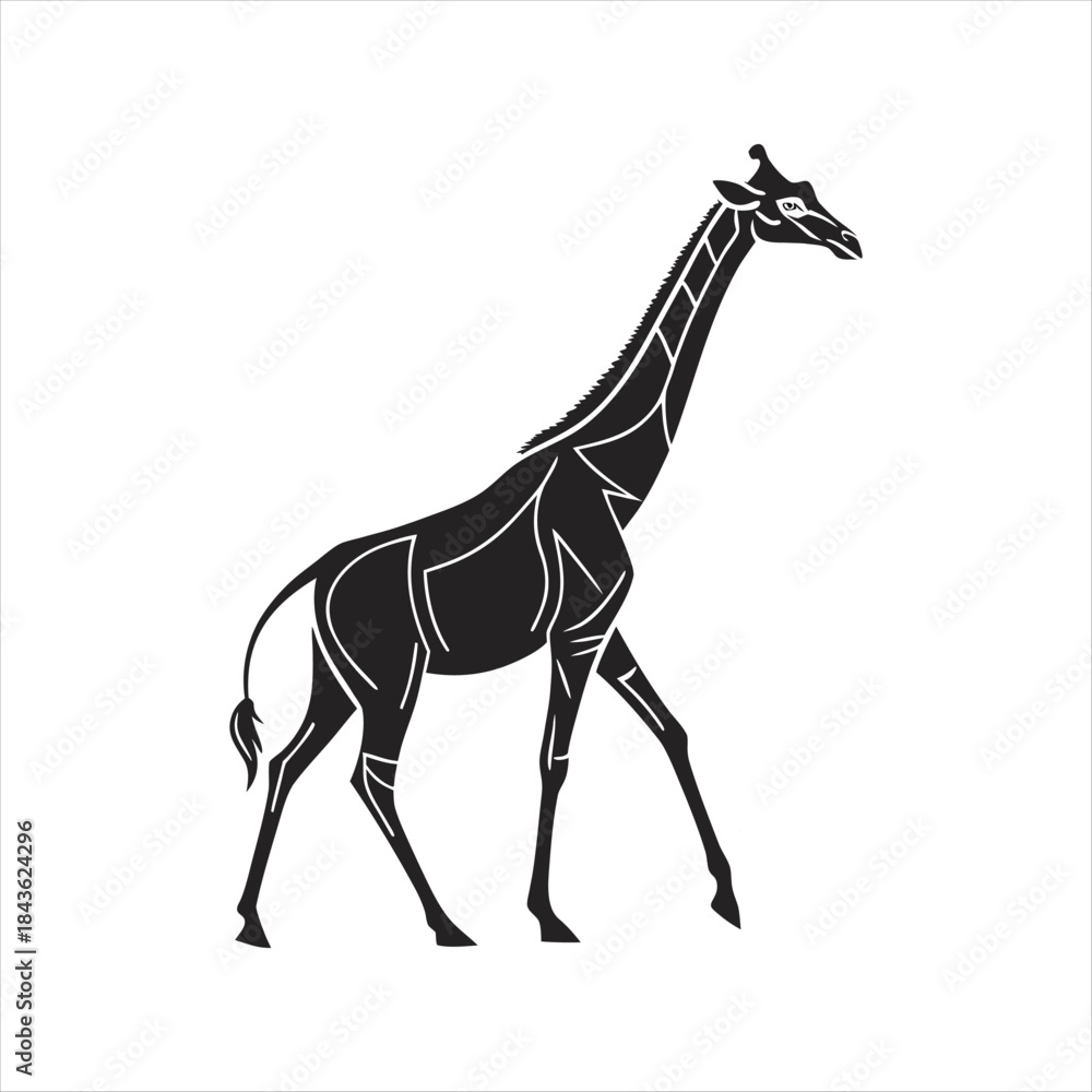 Fototapeta premium Walking Giraffe Silhouette Illustration