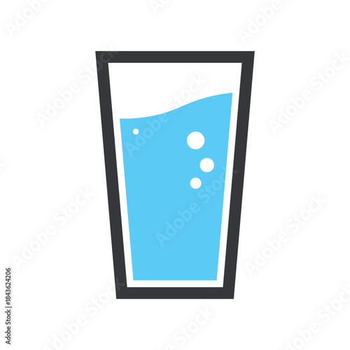 Isolated illustration of fresh drinking water in a clear glass with bubbles, symbolizing purity, hydration, health, refreshment, cleanliness, and wellness.