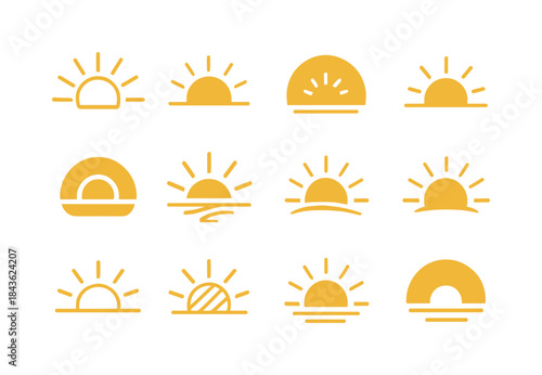 Sunrise Icon Set. Sunrise. Icon set. Set Logo of sunrise: sun ar