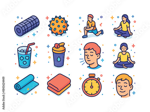 Post-Workout Recovery Icons. Post-Workout Recovery. Colorful iso