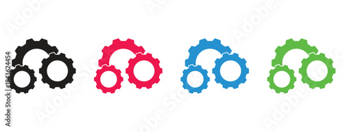Interlocking mechanical gear wheel icon set, colorful cogwheel symbols for engineering and settings