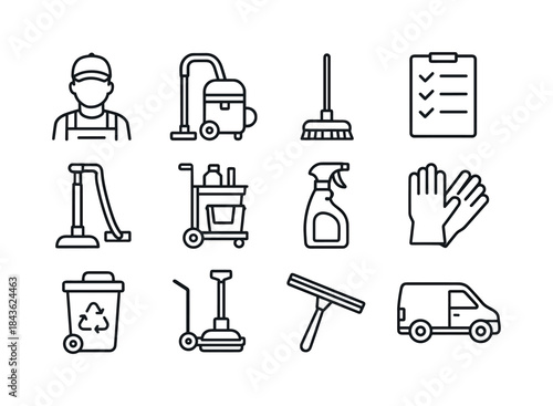 Professional Cleaning Icons. Professional cleaning service scene